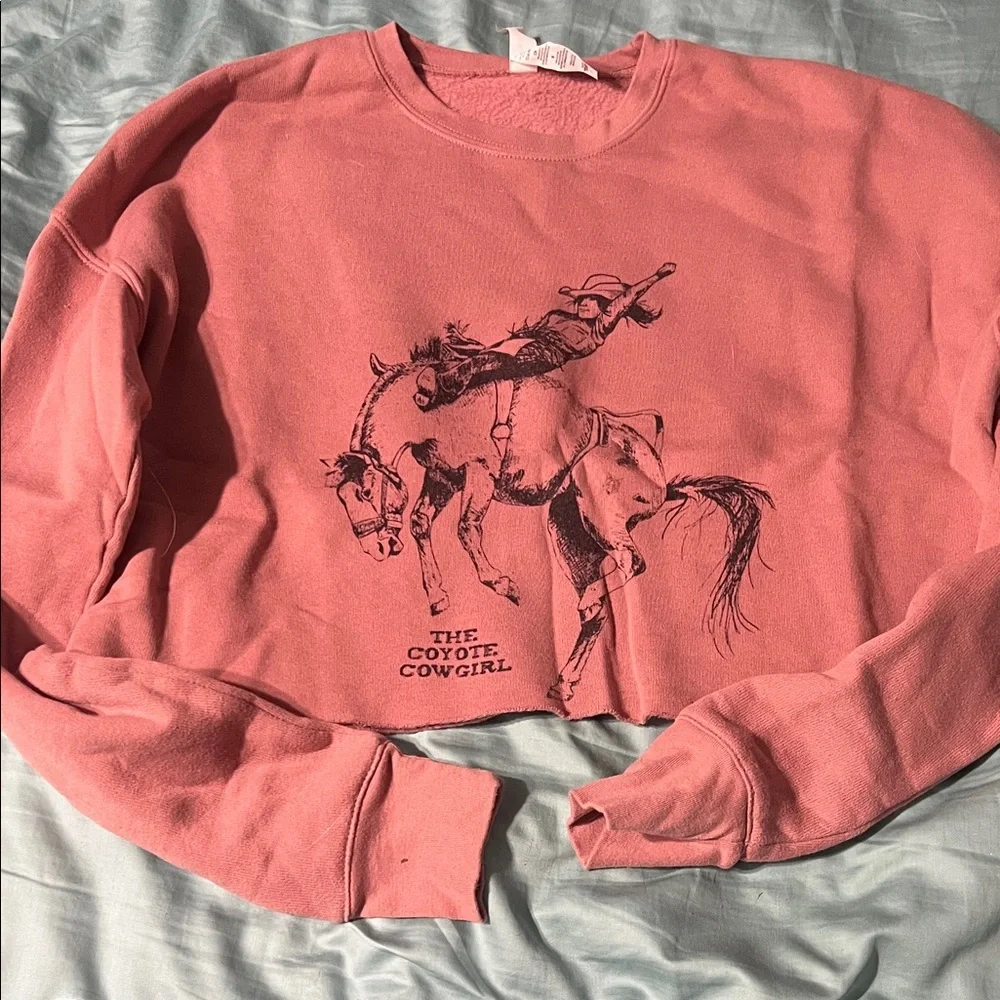 Bella Canvas Dusty Pink Cowgirl Western Graphic Cropped Sweatshirt - Picture 1 of 3